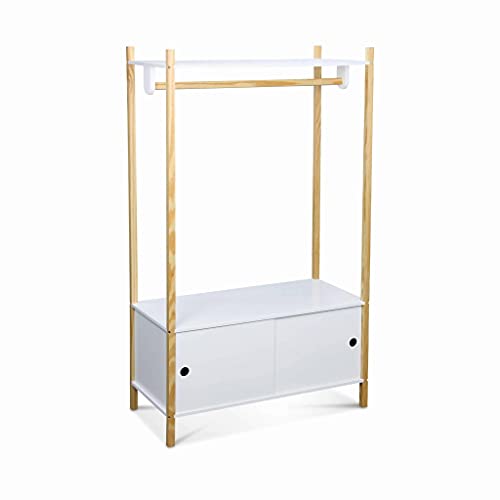 Alice's Home - Penderie pour Enfants - Tobias - Deux Portes coulissantes. Bois Massif en pin Naturel Blanc. 80X40X136.5CM