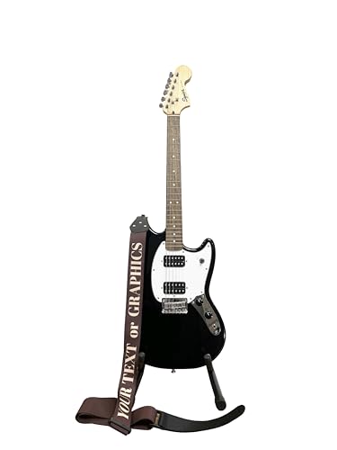Pictogogo Premium Personalisierter Gitarrengurt – Wählen Sie Text oder Grafik, Farbe & Schriftart, 100% EU-Herstellung, Recyceltes Leder & Plektrumhalter. Bedruckter Gitarrengurt (Braun)