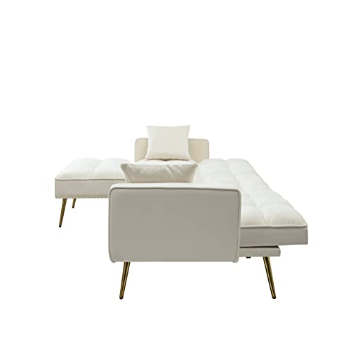 Velvet Convertible Sleeper Sofa Bed,Sectional L-Shaped Corner Couch With 2 Pillows&Reversible Chaise Lounge For Living Room Furniture Sets,3 Adjustable/Splitback/Metal Legs #TOP7