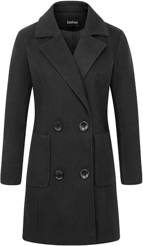 chouyatou Women Elegant Notched Collar Double Breasted Wool Blend Over Coat2
