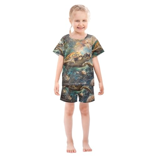 ALAZA Turtle in Space Pajama Set Short Sleeve Sleepwear Soft Lounge Nightwear3