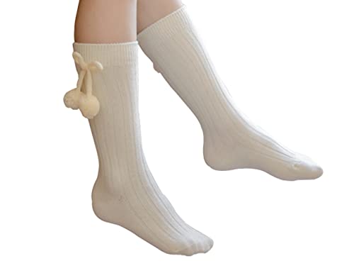 DINGDONG'S CLOSET Baby Tollder Girl Pompon Knee High Socks2