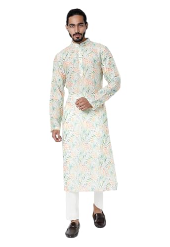 Image of LookMark Men's Cotton Blend Printed Long Kurta Suitable for All Indian Wedding, Occasions, and Festivals