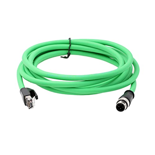 HangTon Industrial M12 4 Pin D-Coded Male to RJ45 Ethernet Cat5e Shielded High Flex Network Cable 1m
