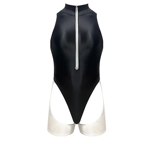 Satin Glossy Tight Fitting Shirt with Collar T-Shaped Jumpsuit Silk Smooth Double Opening Zipper Bodysuit Surfing Suit3