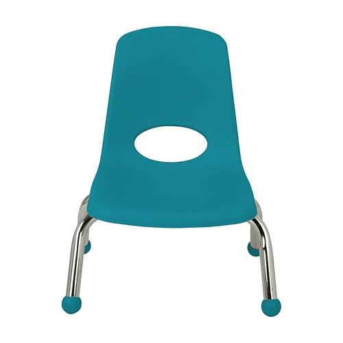 Image of FDP 8 inch School Stack Chair,Stacking Student Seat with Chromed Steel Legs and Ball Glides for Daycare, Preschool and Homeschool - Teal, 14749-TL
