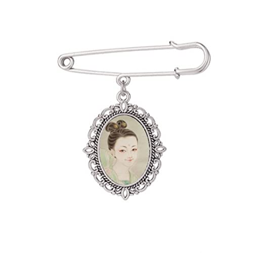 Broche de peinture traditionnelle chinoise verte en taille M au fini d'exception