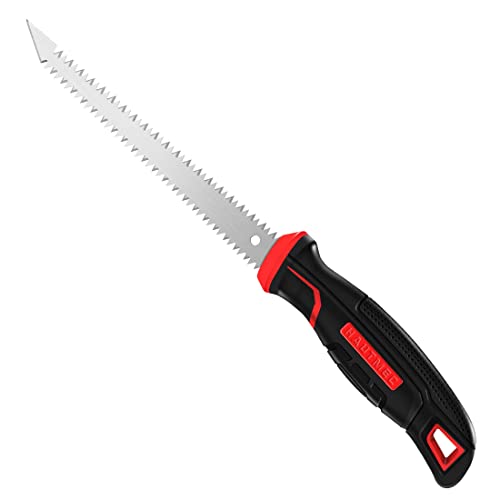 HAUTMEC 6-Inch Drywall Jab Saw with Soft Grip Handle and Sharp Tip, Double Edge Hand Saw for Wallboard, Drywall, Plywood, Plastic Cutting, Trimming, Gardening and Pruning, HT0028-SA