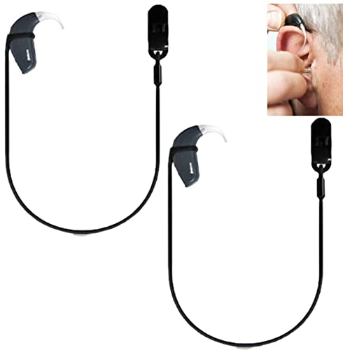 Leiasnow 補聴器 ストラップ 片耳用 2本セット クリップ付き 落下防止 補聴器ストラップ 子供 大人 紛失防止 (片耳用 黒2本セット)