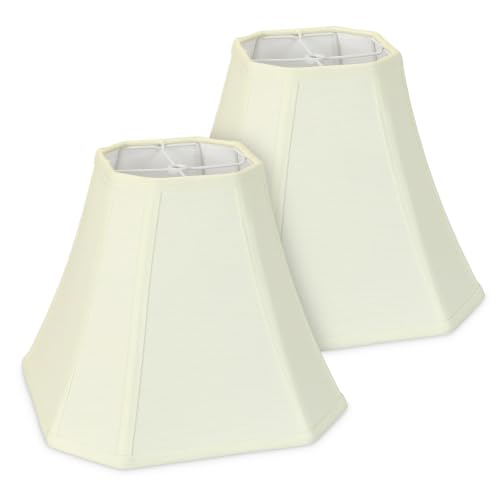 Image of Cream Octagonal Bell Lamp Shades Set of 2, 6.5 inch Top x 13 inch Bottom x 10.6 inch Height - Medium Fabric Shade for Table Lamps, Modern Farmhouse & Minimalist Home Decor, Spider Fitter(harp not included)