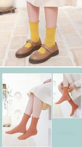 Gellwhu Ruffle Cute Frilly Socks for Women Girl Neutral Aesthetic Boot Slouch Cotton Crew Socks Lettuce Trim Fashion3