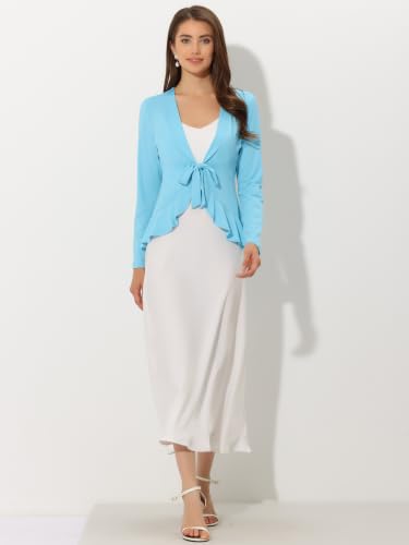 Image of Allegra K Women's Tie Front Cardigan Dressy Casual Cardigan Draped Ruffle Shrugs for Women Dresses