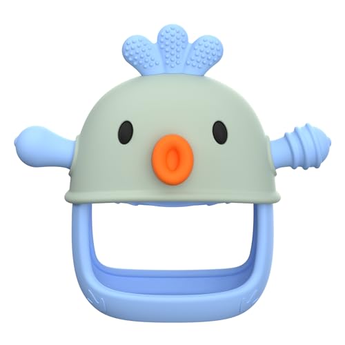 Image of Teething Mitten for Baby Over 3 Months - Anti-Drop Silicone Teether, Hand Pacifier Chew Toy for Sucking Needs, Soothing Pain Relief - Green Blue