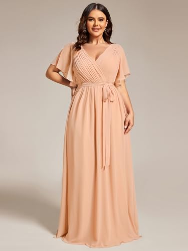Image of Ever-Pretty Plus Women's Chiffon Bridesmaid Dress A-Line Empire Waist Floor Length Plus Size Formal Wedding Guest Dresses