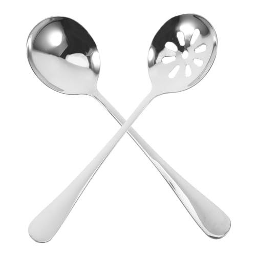 SOLUSTRE Japanese Style Soup Spoons with Long Handles 2 Pcs Stainless Steel Serving Utensils for Kitchen Use