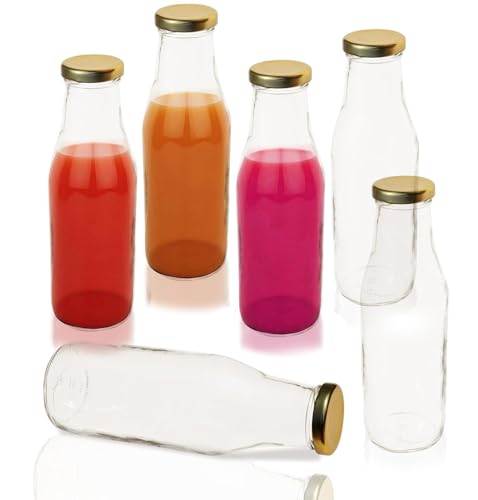 Image of Pure Source India Glass Water Bottle with Airtight Gold Cap - 500 ML, 6 Pieces, Clear
