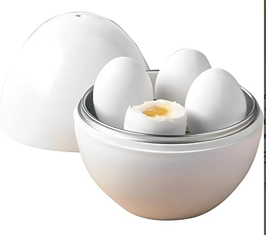 Cozedor de Ovos para Micro-ondas, Capacidade 4 Ovos, Recipiente Prático, Branco