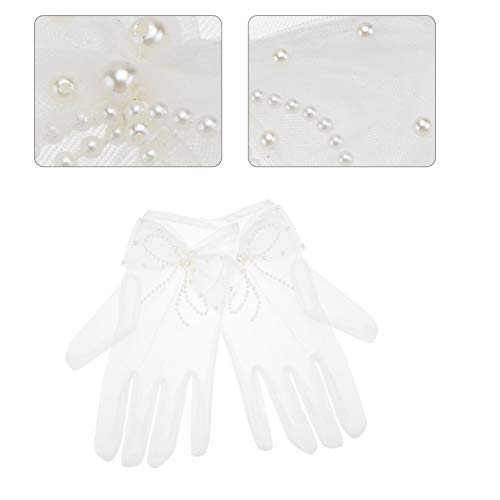 KESYOO Luvas de Niva Elegante Pérla Curta Renda Luvas de DedCheiLuvas de Niva Mulheres Meninas Aóris