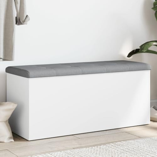 Cartvyn Banco de almacenamiento blanco de madera 102 x 42 x 45 cm con espacio de almacenamiento, banco acolchado para pasillo, zapatero, perchero, para pasillo o dormitorio