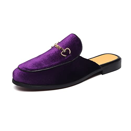 Image of FLQL Mens Shoes Luxury Velvet Gold Buckle Slip-on Penny Loafers Casual Smoking Slippers Indoor Outdoor Sandals Black Size 7-13