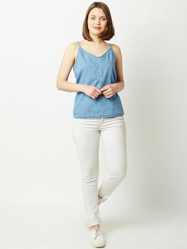 Image of Miss Chase Women's Round Neck Half Sleeves Cotton Lace and Pearl Detailing
