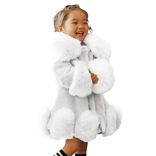 Toddler Girls Winter Fleece Coat Kids Warm Faux 𝚏𝚞r Jacket Long Sleeve Cardigan Coat (White, 4-5 Years)
