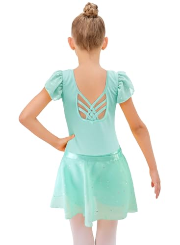 Image of EQSJIU Ballet Leotards for Girls with Removable Skirt Combo Tie Ruffle Sleeve Ballet Dance Dress Outfit 2-12 Years