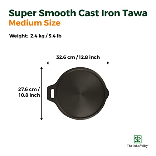 The-Indus-Valley-Super-Smooth-Cast-Iron-TawaTava-for-DosaRotiChappatiNaan-with-Handle-108-Inch-25kg-Gas-Induction-friendly-Pre-seasoned-100-Toxin-free-Naturally-Non-stick-Long-Lasting