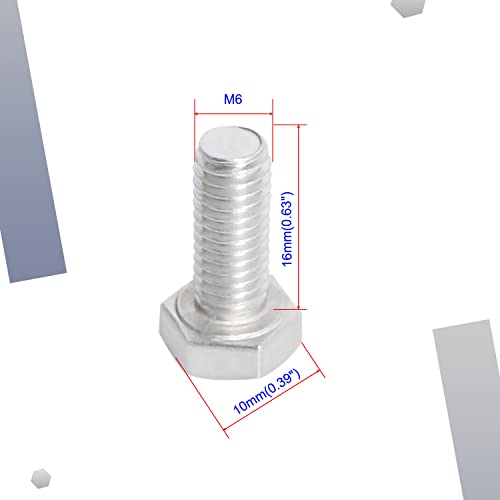 Image of M6 x 16mm Hex Head Bolts Screws Grade 5.8 Stainless Steel, Fasteners Fully Machine Threaded SUS304 30 Pcs