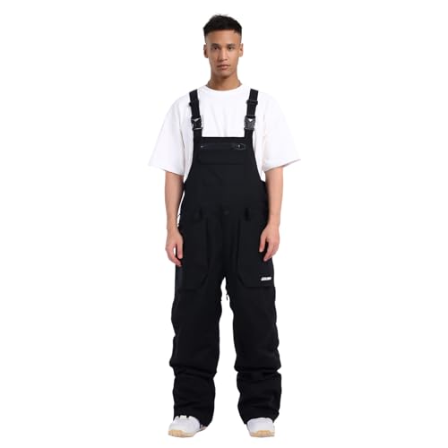 GSOU SNOW Men's Ski Pants Snow Bib Overalls Snowboard Waterproof Windproof Insulated Adjustable Strap Winter Warm Black