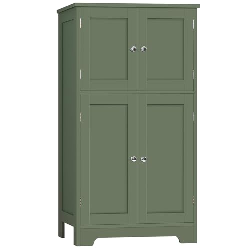 TEENFON Bathroom Storage Cabinet, Bathroom Cabinet with 4 Doors & 2 Adjustable Shelves, Cupboard, Cabinets for Living Room, Entryway, Office, Forest Green