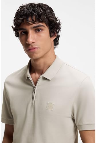 BOSS Hommes Passerzip Polo Slim Fit en Coton Stretch à Patch Logo