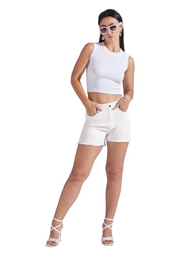 Image of Miss Chase Women's Relaxed Mid Rise Regular Non Stretchable Denim Shorts