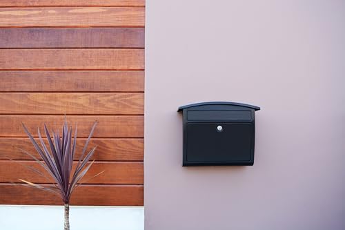 Image of Architectural Mailboxes Dal Rae Galvanized Steel, Locking, Wall Mount Mailbox, 2562B-10, Black, Medium Capacity | Galvanized steel build with a steel cam lock and key drop box and weather-resistant outdoor construction.