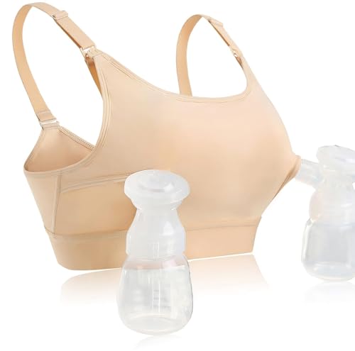Image of Hands Free Pumping Bra Hands-Free Breast Pump Bra Nursing Bra for Pumping, Holding & Nursing, Beige, Medium