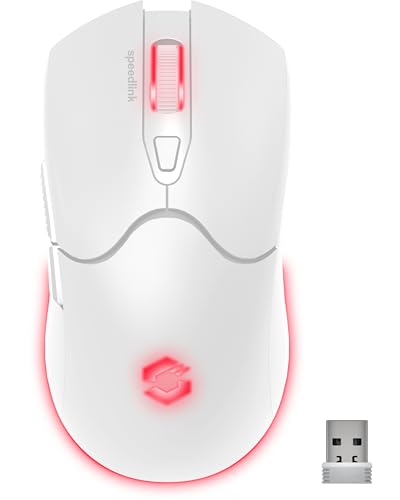 Speedlink Velox Wireless RGB Gaming Mouse - Souris Gamer sans Fil avec Batterie Rechargeable, USB-C, 4800dpi, programmable, légère, USB Nano récepteur, éclairage RGB LED, Blanc