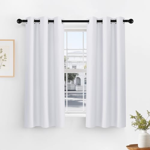 Image of PONY DANCE 40 inch Long Curtains - Small Curtains for Bathroom Windows, Room Darkening Drapes 2 Panel Set Thermal Insulated Window Drape for Living Room Kitchen Home Office, Pure White