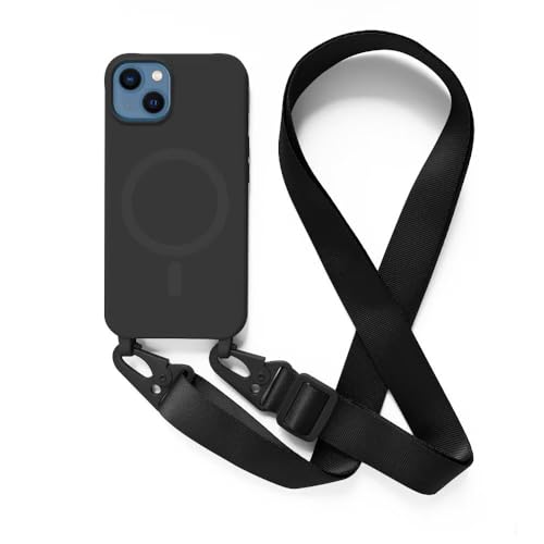 2NSPDRGNI Magnétique Coque avec Collier Compatible avec iPhone 13,Tour de Cou Lanière en Corde Pendentif Housse,Noir