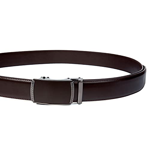 Image of Founders & C Men's Ratchet Belt 1 3 /8 inch,Leather Dress Belt Adjustable with Click Sliding Buckle Trim to Exact Fit (Brown Dress Belt, 40 inch-50 inch Waist Adjustable)
