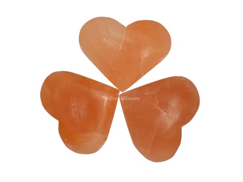 Image of Certified Large Orange Selenite Crystal Heart Palm Pebbles Stones for Anxiety Stress Relief Massage - AAA Grade Original Healing Gemstone Agate Heart Palm Stone for Yoga Meditation Spiritual
