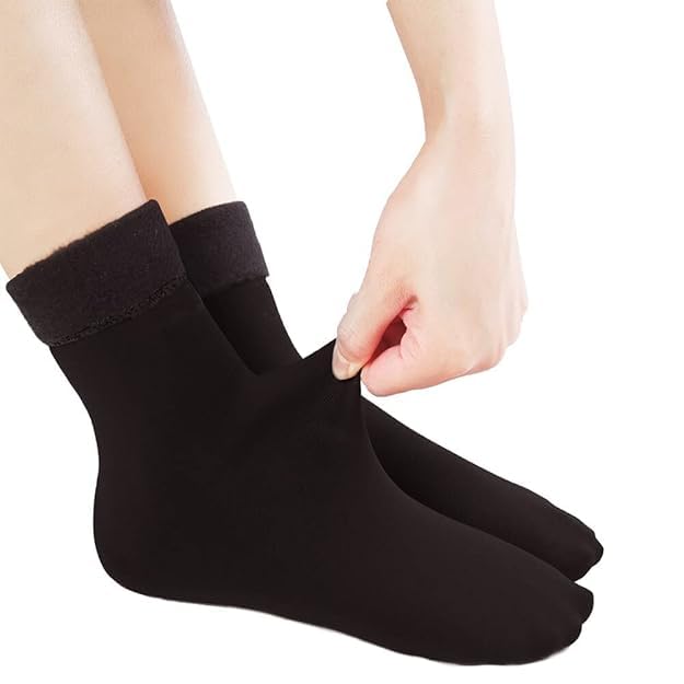 Winter Thicken Warm Stretchable Velvet Thermal Socks for Women and Men (Free Size) (Black)-image-4