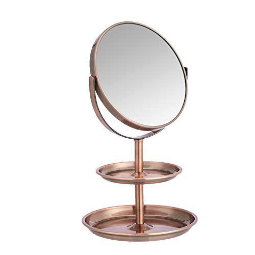 AmazonBasics Vanity Mirror with Dual Trays - 1X/5X Magnification, Bronze