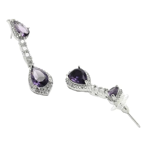 Rhodium-Plated Teardrop Drop Earrings with American Diamond