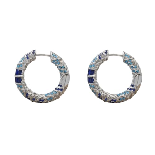 S925 pendientes de aro azul de plata esterlina-aros geométricos gruesos, hipoalergénico ligero regalo de cumpleaños de moda para mamá y niñas