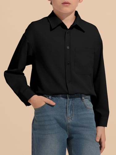 Haloumoning Boys Long Sleeve Dress Shirts Collared Button-Down Shirt School Uniform Shirts with Chest Pocket 5-14 Years3