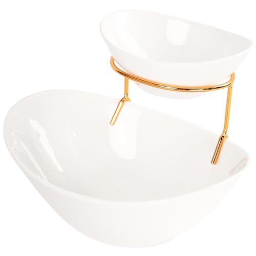 LIUYWYHCF Tierd Serving OvalBowl Set, Oval 2 Tier Chip and Dip Bowls with Stand, for Nuts, Salsas, Food Tray, Ceramic Appetizer Serving Food Display Stand for Parties, Entertaining Food Service