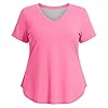 Generisch 2026 Women's Plus Size Loose Fit V Neck Sports Top, pink, XXL #1