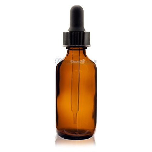 2 Oz (60 ml) AMBER Boston Round Glass Bottle w/ Dropper - Pack of 12