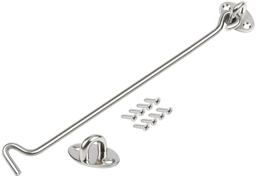 ZiYuya Hook and Eye Latch, Stainless Steel Gate Hook Cabin Hook Lock, Hook Eye Latch Door Lock Hook Lock Latch for Wooden Gates Window Brace Gate Door Catch (Silver, 1 Pack, 10 Inch)