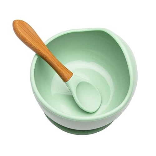Image of Baby Bowl with Spoon, Infant Set for Babies & Toddler, Extra Strong Baby Suction Cup, Kids Feeding Essentials, Silicone Childern Feeding Bowl, Bpa Free Cup (Set : 1, Color : Green)
